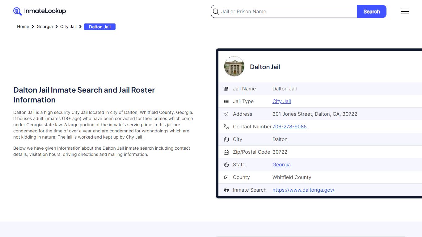 Dalton Jail Inmate Search and Jail Roster Information